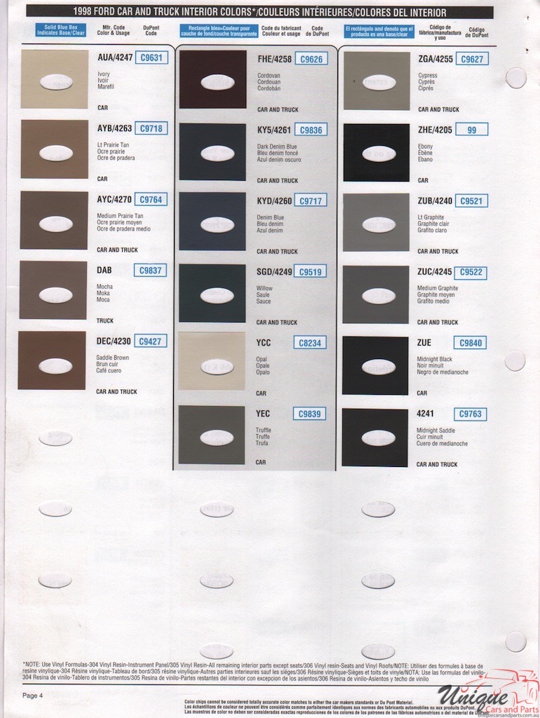 1998 Ford Paint Charts DuPont 4